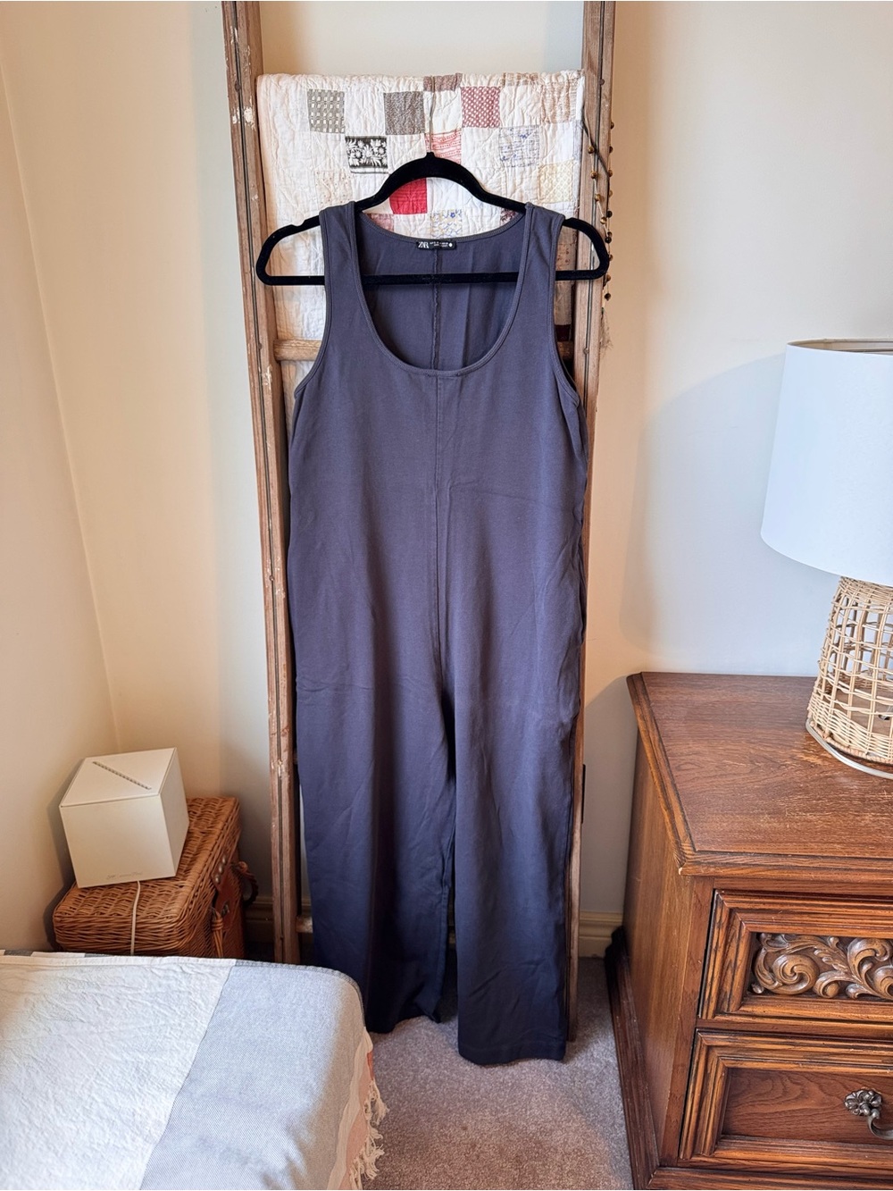 ZARA Charcoal Gray Scoop Neck Jumpsuit
